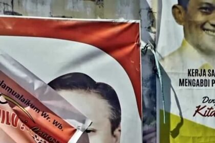 Kader PSI yang melintas dan melihat pemasangan baliho tak beretika langsung bertindak mencabut baliho milik Haryadi Silere, ST yang menempel menutupi baliho Agustinus Bangun, SH., MH, (16/09/2023).