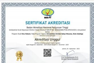 Sertifikat Akreditasi Unggul Program Studi S1 Fakultas Hukum UKSW.