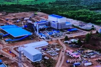 Tampak Smelter Kalla Group yang dibangun di Desa Karang-karangan dan Desa Bukit Harapan, Kecamatan Bua, Kabupaten Luwu, Provinsi Sulawesi Selatan (Sulsel) menggunakan sumber energy terbarukan hydro power, (15/09/2023).