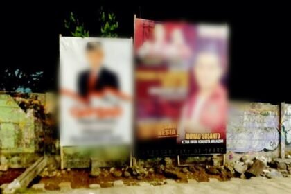 Baliho milik caleg dan capres tertentu yang tidak ditertibkan atau dibongkar di Kota Makassar.