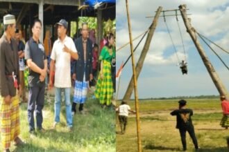 Mayor Jenderal TNI (P) H. A. Gunawan Pakki, S. IP., ST., M. T., (Kaos Hitam Berkerah) Calon Legislatif DPR RI Dapil Sulsel II dari Partai PDI-Perjuangan menghadiri kegiatan tradisi "Mattojang" yang digelar oleh masyarakat Dusun Cinaga Desa Sokoli, Kecamatan Sajoanging Kabupaten Wajo, Kamis (30/11/2023).