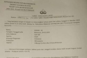 Korban Aswar mengalami kerugian Rp.14 Juta. Adapun Surat Tanda Bukti Laporan : STBL/2270/X/2023/SPKT/Polrestabes Makassar/Polda Sulsel.