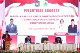 Acara Pelantikan Anggota MRP Provinsi Papua Tengah Masa Jabatan 2023-2028 di Aula Kantor Gubernur Papua Tengah, Kabupaten Nabire, Rabu pekan lalu (6/12/2023).