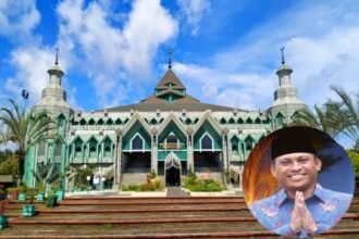 Kolase Masjid Al-Markaz Al-Islami dan Ketua Panitia Milad ke-28 (11-14/1/2024), Satriya Madjid.