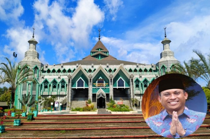 Kolase Masjid Al-Markaz Al-Islami dan Ketua Panitia Milad ke-28 (11-14/1/2024), Satriya Madjid.