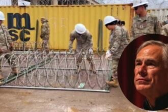 Pengerjaan kawat berduri untuk perbatasan Texas dan Meksiko. Kolase Gubernur Texas, Greg Abbott. (Ist.)