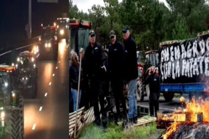 Konvoi petani di jalan raya A20. Kolase: para petani Perancis yang memprotes berjanji akan memblokade Paris! Mereka ingin menutup semua jalan dan tidak mengizinkan makanan masuk ke Paris. (franceinfo/AFP)