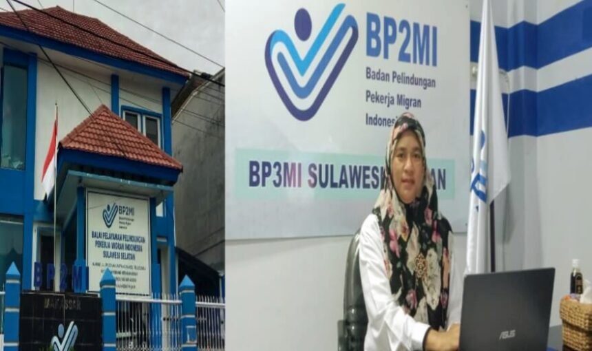 Kolase: Kepala Balai Pelayanan Pelindungan Pekerja Migran Indonesia Sulawesi Selatan, Suratmi Hamida dan Kantor BP3MI Sulsel.