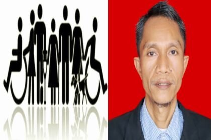 Ilustrasi kaum difabel dan kolase foto Noldus Pandin, aktivis disabilitas.