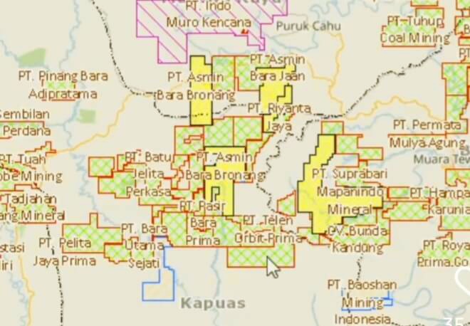 Ilustrasi peta digital wilayah konsesi tambang di Indonesia. (Ist.)