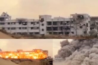 Bangunan diratakan dengan tanah oleh tentara Israel di Gaza.