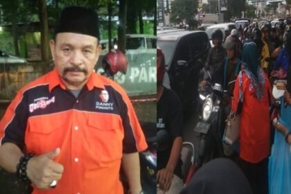 Kolase: Suardi Salpin, Sekjen Komunitas Golorong Makassar (kiri) bersama tim pembagi takjil di Kota Makassar, (27/3/2024).