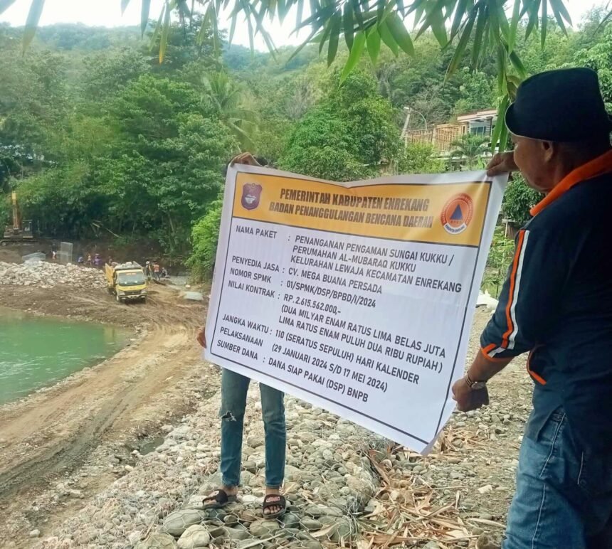 Dugaan pekerjaan penanggulangan bencana alam yang dianggap asal-asalan di Kelurahan Lewaja, Enrekang, Maret 2024. (ist.)
