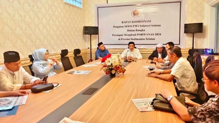 Persiapan untuk Porwanas 2024: SIWO PWI Sulsel menggelar rapat koordinasi, pada Jum'at Sore lalu (29/3/2024). (Foto: JW/HO)