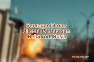 Sebuah drone Ukraina menabrak gedung toko di kota Belgorod, (12/3/2024). (geopolitics live/ho)