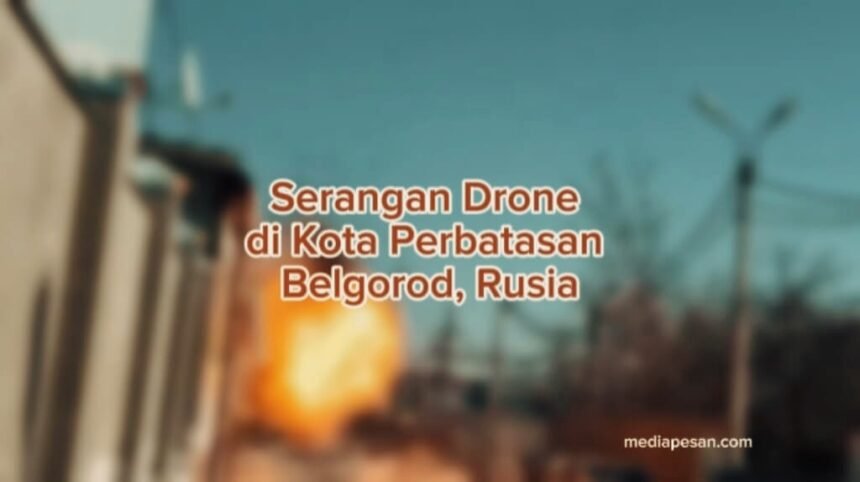 Sebuah drone Ukraina menabrak gedung toko di kota Belgorod, (12/3/2024). (geopolitics live/ho)