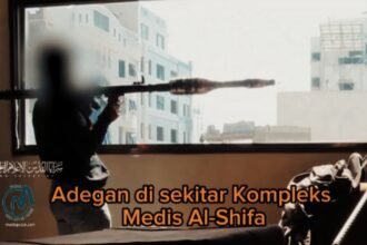 Dalam adegan bentrokan di sekitar Kompleks Medis Al-Shifa, pejuang Palestina dengan berani menargetkan kendaraan militer tentara pendudukan, Rabu (27/3/2024). (qudsnews/ho/mediapesan.com)