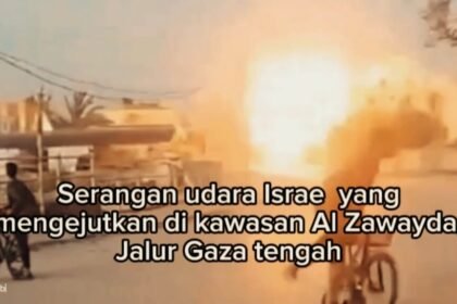 Ledakan di Kawasan Al Zawayda, Jalur Gaza tengah, (27/3/2024). (palestinepost/ho)