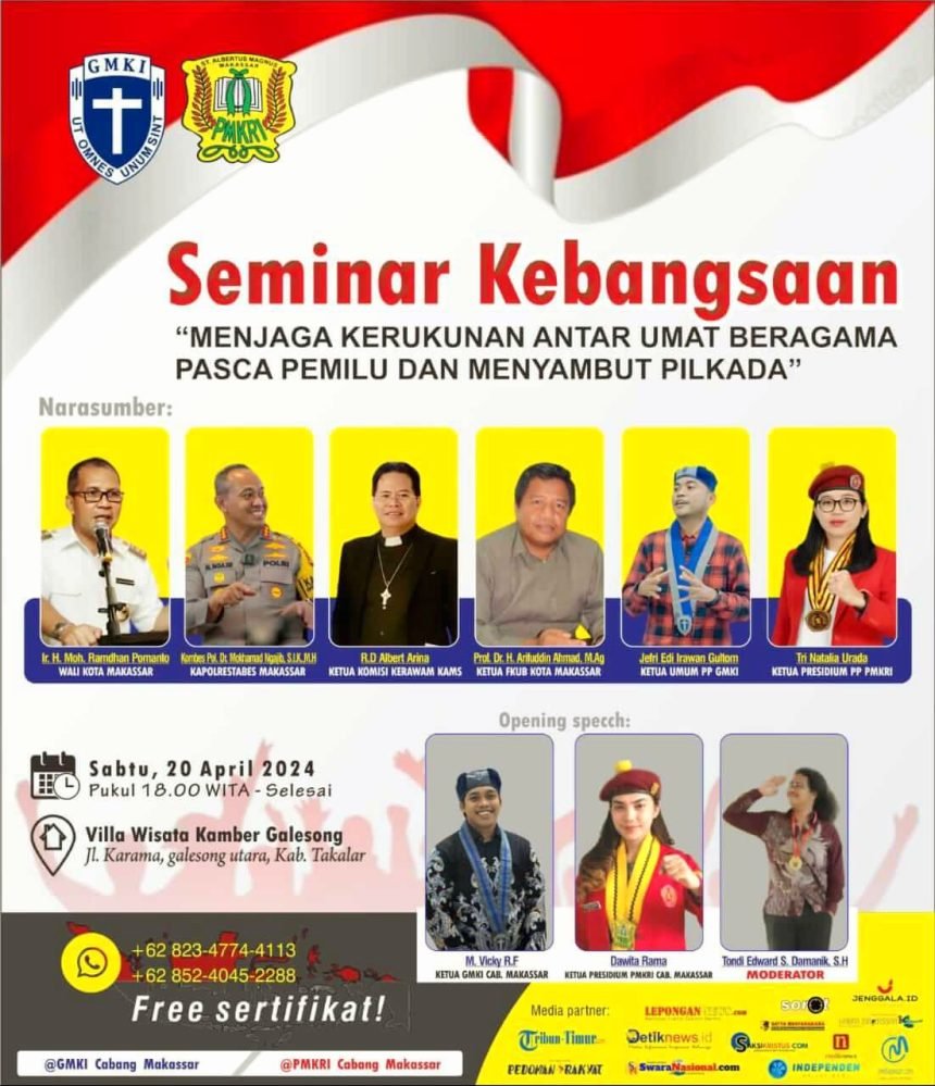 PMKRI Cabang Makassar dan BPC GMKI Makassar menggelar Seminar Nasional Kebangsaan, Sabtu dan Minggu, 20-21 April 2024, di Villa Wisata Kamber Galesong.