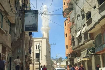 Pendudukan dikabarkan telah menargetkan menara masjid, Jumat (12/4/2024). (qudsnews/ho)