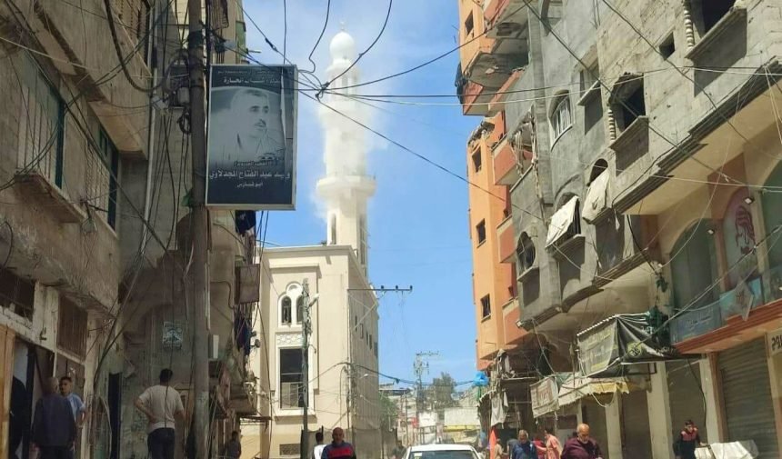 Pendudukan dikabarkan telah menargetkan menara masjid, Jumat (12/4/2024). (qudsnews/ho)