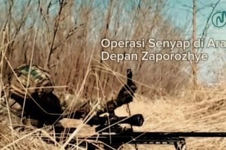 Dalam sebuah operasi senyap di arah depan Zaporozhye, seorang penembak jitu dari Divisi Pengawal ke-42 kelompok Dnepr, (4/4/2024). (mw/ho/mediapesan.com)