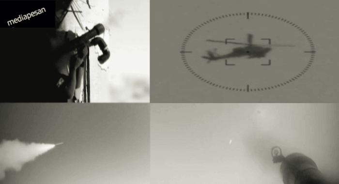 Sebuah rudal SAM 7 ditembakkan ke helikopter Apache di utara kamp pengungsi Jabalia di Jalur Gaza utara, Mei 2024.