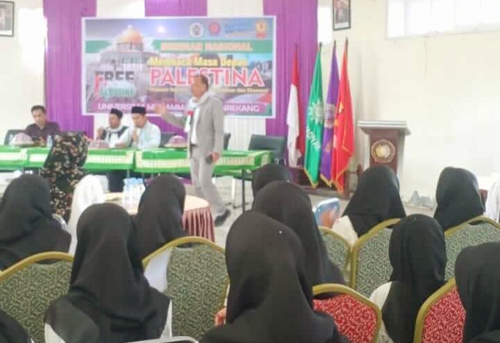 Universitas Muhammadiyah Enrekang (Unimen) menggelar seminar nasional dalam aksi bela Palestina, (7/5/2024). (IY)