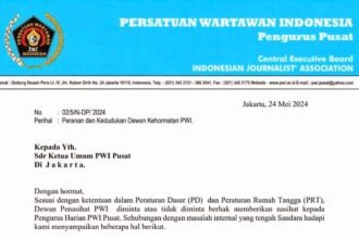 Dewan Penasehat Persatuan Wartawan Indonesia (PWI) Pusat telah mengirimkan surat teguran kepada Ketua Umum PWI Pusat, Hendry Ch Bangun.