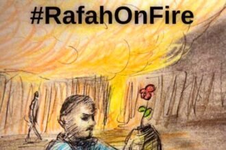 Kartun menggugah hati: Mengangkat tragedi pembantaian di Rafah, (27/5/2024). (qudsn/ho/mediapesan)