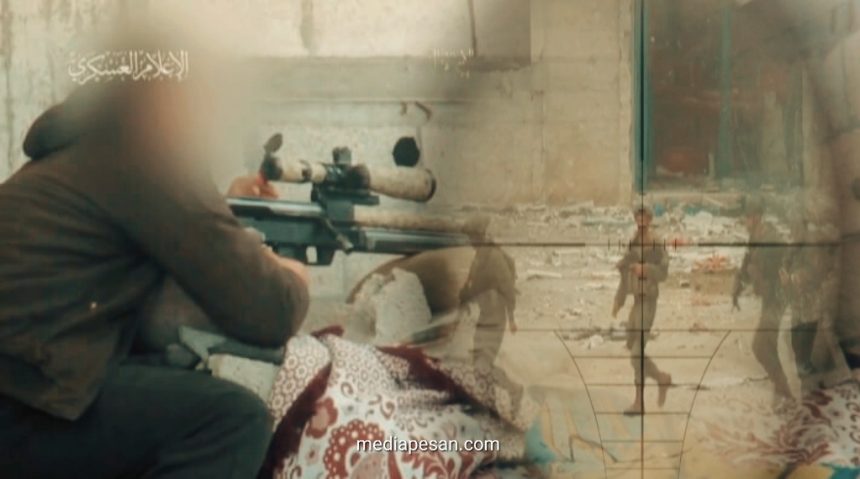 Seorang penembak jitu Mujahid dengan tepat menyambar seorang zionis dengan peluru 'berkahnya', Mei 2024. (palestinepost/ho)