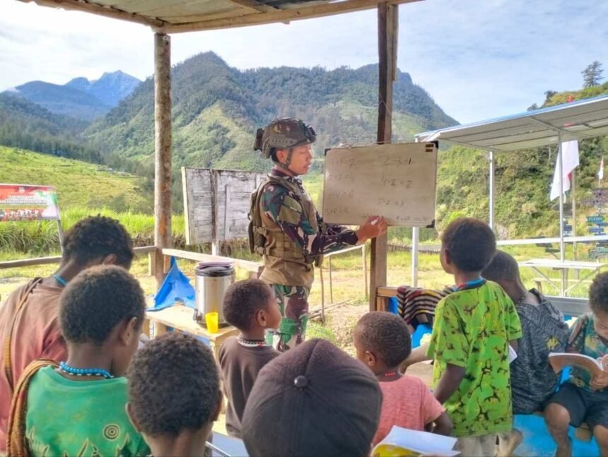 Kegiatan Satgas Yonif 323 Buaya Putih di Distrik Ilaga Utara, Papua, (8/6/2024).