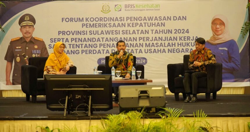 forum koordinasi pengawasan dan pemeriksaan kepatuhan BPJS Kesehatan Tingkat Provinsi Sulawesi Selatan 2024. Penandatanganan MoU ini dihadiri oleh berbagai pihak dari BPJS Kesehatan dan Kejaksaan Tinggi Sulawesi Selatan.