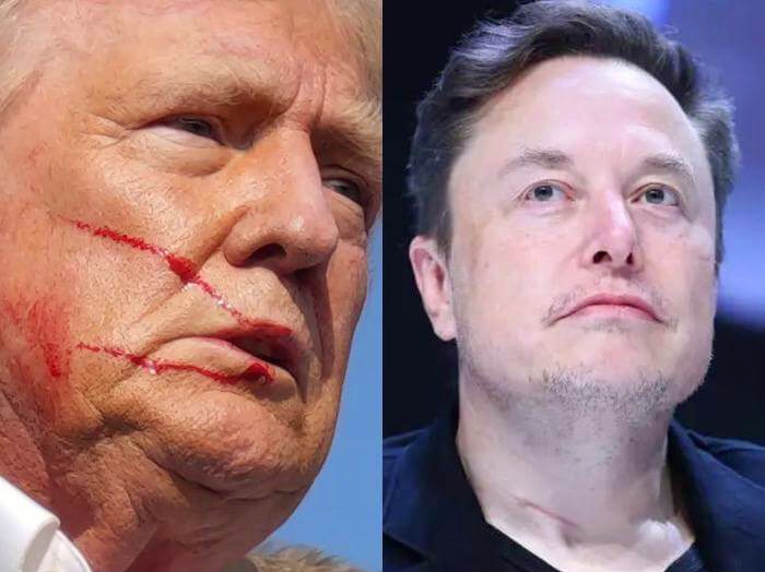 Donald Trump dalam insiden tempo lalu (kiri) dan CEO Tesla dan SpaceX, Elon Musk (kanan), Selasa (16/7/2024). (rtnews/ho)