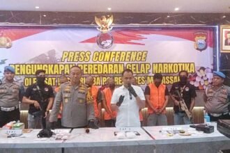 Konferensi Pers di kantor Polrestabes Makassar, Selasa (10/9/2024). (pl/mediapesan)