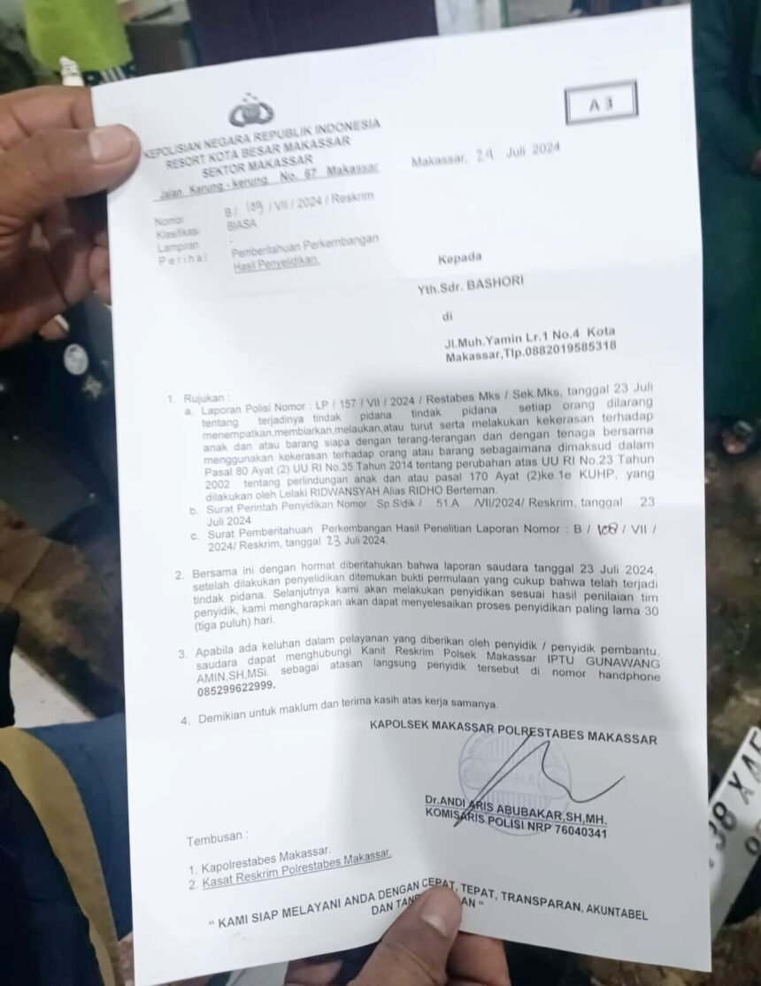 Keluarga korban pengeroyokan siswa SMAN 1 Makassar kecewa atas lambannya penanganan kasus, (12/9/2024).