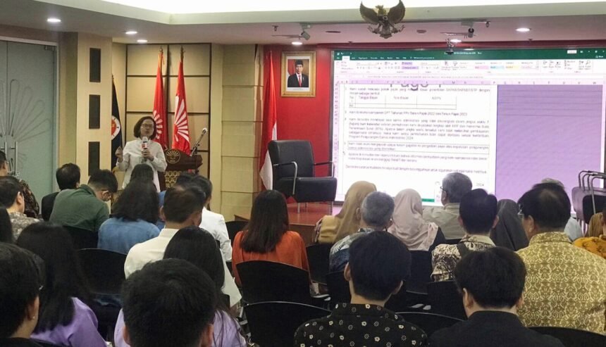 Sosialisasi program pengurangan sanksi administrasi pajak di Sekretariat INTI, Office Tower B, Lantai 10, MGK Kemayoran, Jakarta, (19/9/2024).