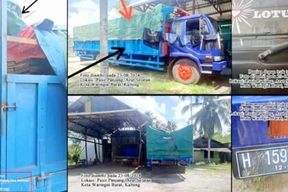 Sebuah truk tronton diduga mengangkut kayu ulin tanpa dokumen resmi pada Jumat, 23 Agustus 2024.