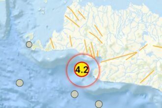 Gempa magnitudo 4.2, pusat gempa berada di laut tepatnya 33 kilometer di barat daya Bayah, dengan kedalaman 22 kilometer, Selasa (17/9/2024). (bmkg/ho/mediapesan)