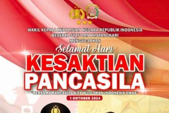 Wakil Kepala Kepolisian Negara Republik Indonesia, Komjen Pol Drs. Agus Andrianto, S.H., M.H., bersama Ny. Evi Agus Andrianto, Wakil Ketua Umum Bhayangkari, menyampaikan ucapan Selamat Hari Kesaktian Pancasila, (01/10/2024). (dok. abink86/ho/mediapesan)