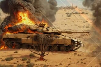 Ilustrasi - Hizbullah hancurkan tank merkava Israel di perbatasan Lebanon, (5/10/2024). (palestinepost/ho)