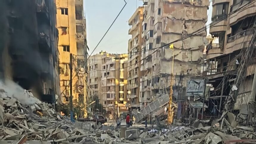 Kehancuran besar di Royce Street, Beirut Selatan oleh serangan pendudukan, (9/10/2024). (qudsn/ho)