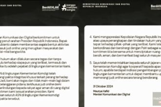 Pernyataan Menteri Komunikasi dan Digital terkait dugaan kasus judi online di lingkungan Kementerian Komdigi. (dok. kemkomdigi/ho)