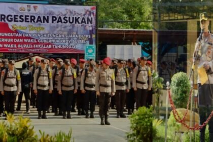 Apel pergeseran pasukan untuk pengamanan Tempat Pemungutan Suara (TPS) menjelang Pemilihan Gubernur dan Wakil Gubernur Sulawesi Selatan serta Pemilihan Bupati dan Wakil Bupati Takalar 2024.
