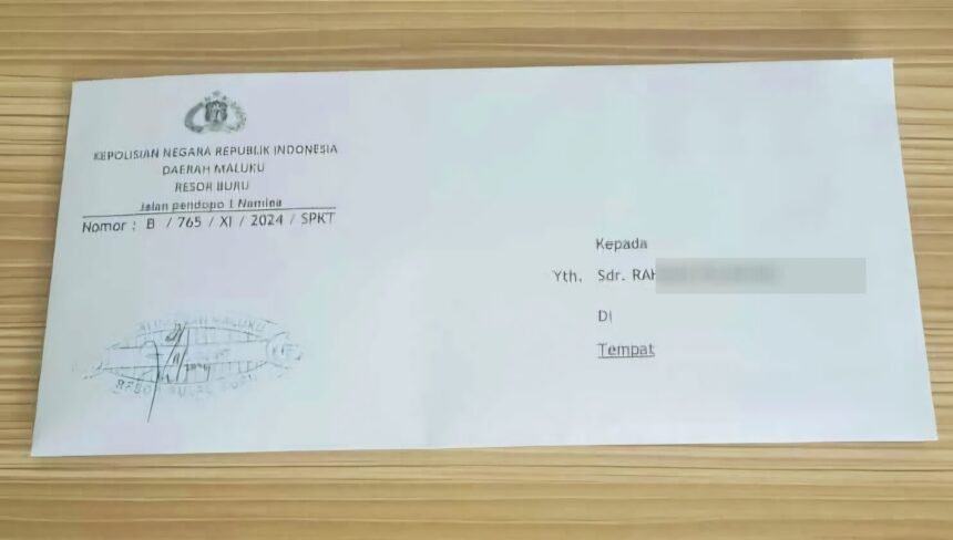 Surat undangan terkait kasus dugaan kekerasan terhadap wartawan di Buru Maluku.