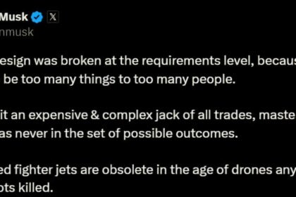 Sebuah posting di media sosial X (sebelumnya Twitter), Musk menyoroti berbagai kelemahan mendasar dalam desain pesawat F-35.