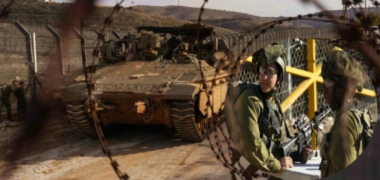 Pergerakan tank Israel di zona penyangga. Kolase: Tentara Israel berjaga di gerbang pagar keamanan dekat Garis Alpha yang memisahkan Dataran Tinggi Golan yang dianeksasi Israel dari Suriah, di kota Majdal Shams, Senin, 9 Desember 2024. (AP/ho)