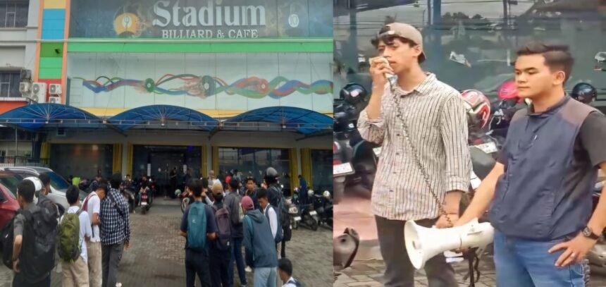 Serikat Mahasiswa Pejuang Demokrasi Indonesia (Srikandi) Sulsel menggelar aksi demonstrasi menuntut penutupan Stadium Billiard dan Cafe di Jalan Perintis Kemerdekaan, Kamis (12/12/2024).