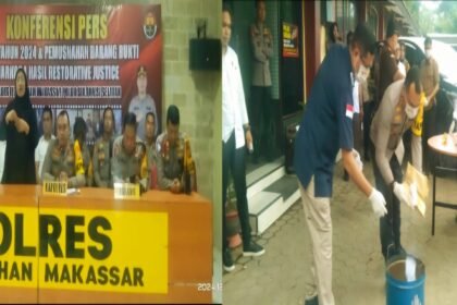 Kapolres Pelabuhan Pimpin Pemusnahan 6,4 Kg Sabu Senilai Rp 6,7 Miliar di Polres Pelabuhan Makassar.
