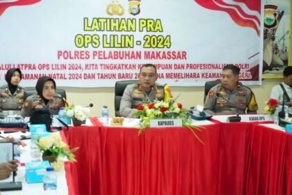 Polres Pelabuhan Makassar menggelar kegiatan Latihan Pra Operasi (Lat Pra Ops) Lilin 2024.